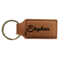 Leatherette Rectangle Keyring with brown Engraving