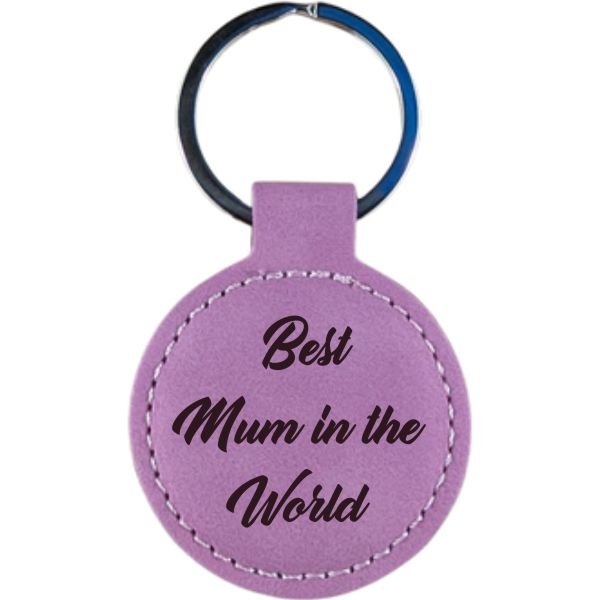 Pink Round Leatherette Keychain - Image 2
